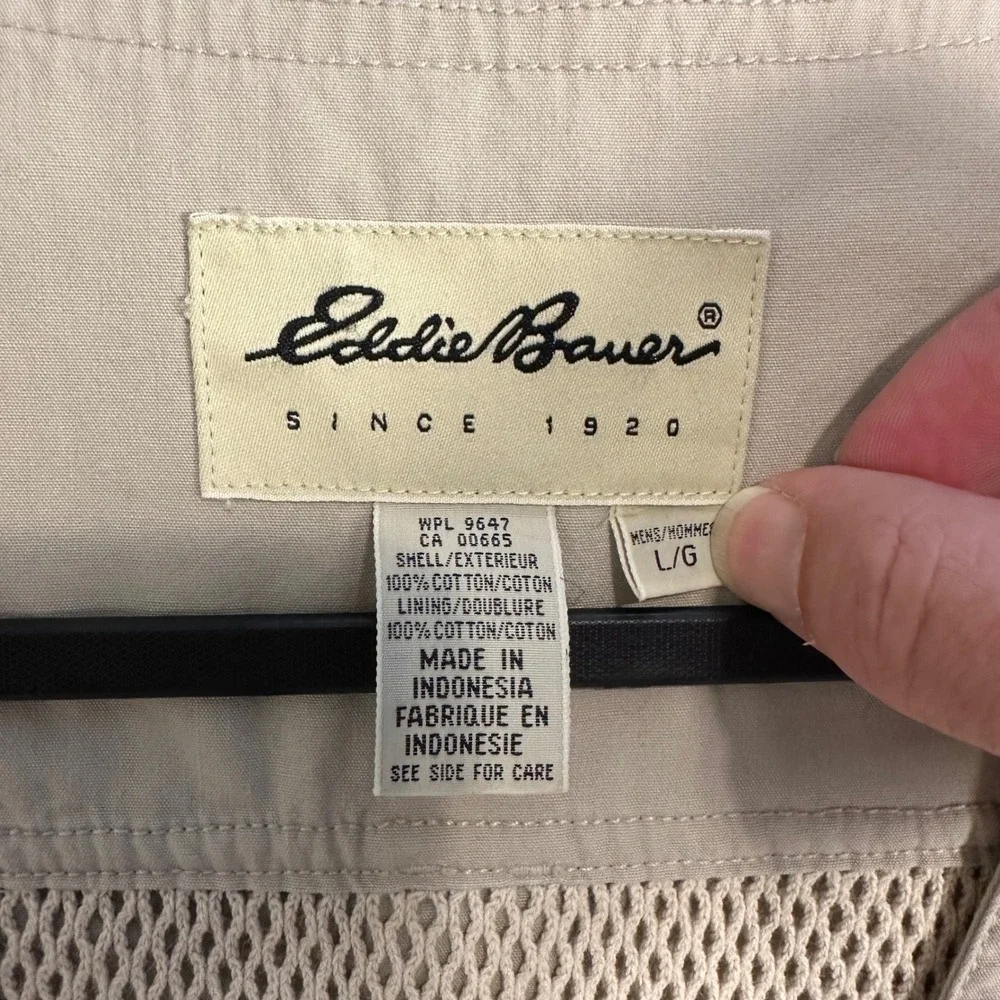Vintage Eddie Bauer Utility Fishing Vest Mens L Beige Mesh Lined Safari Photo